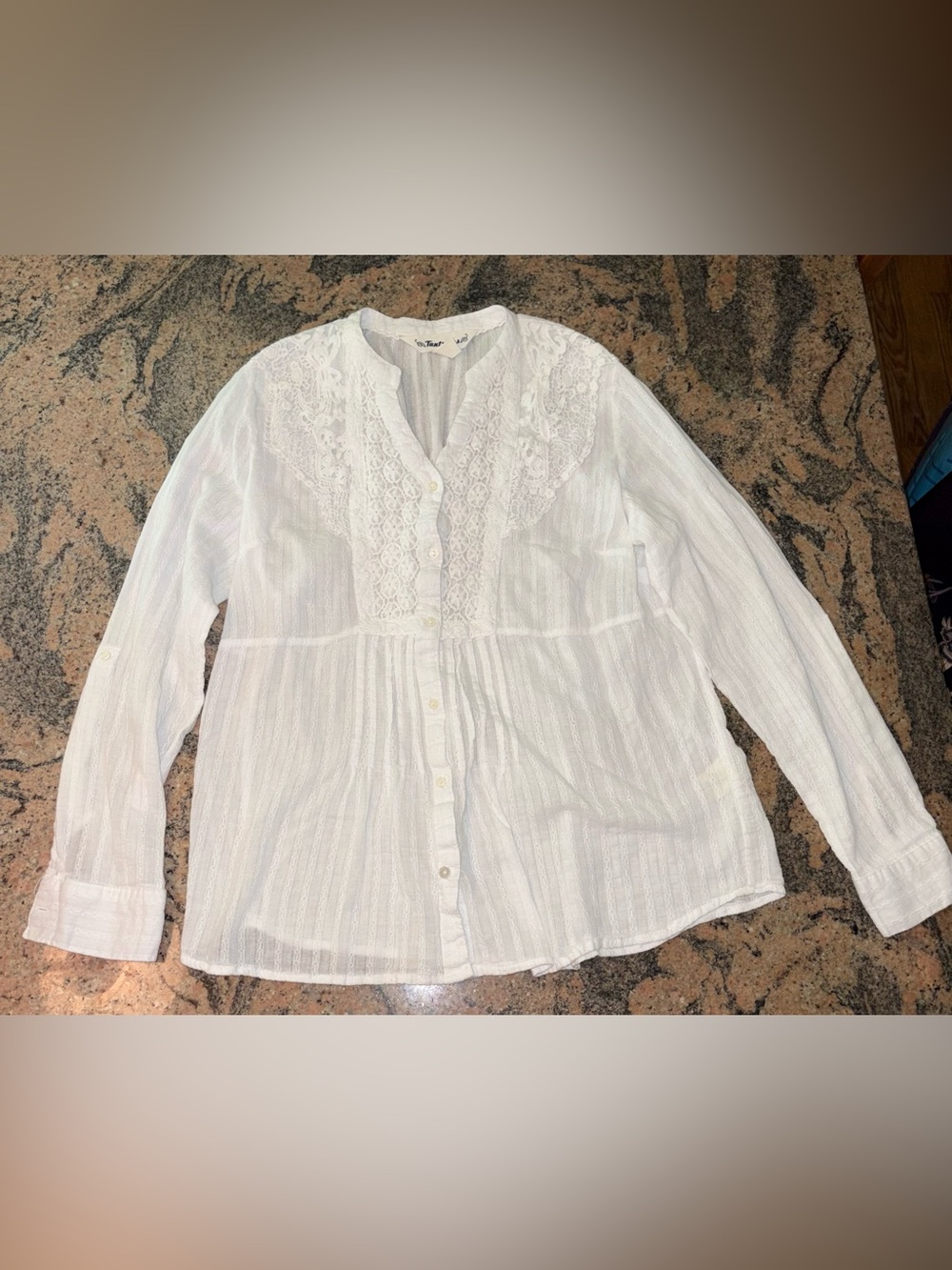 Tantrums White Lace-Trim Button Front Blouse, 100% Cotton